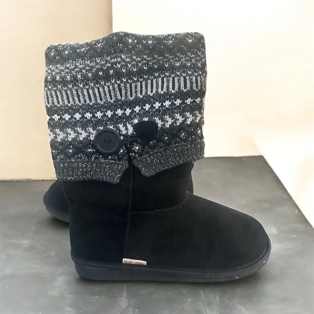Muk Luks Janie Black Faux Fur Lined Knit Boots NWT Size 10